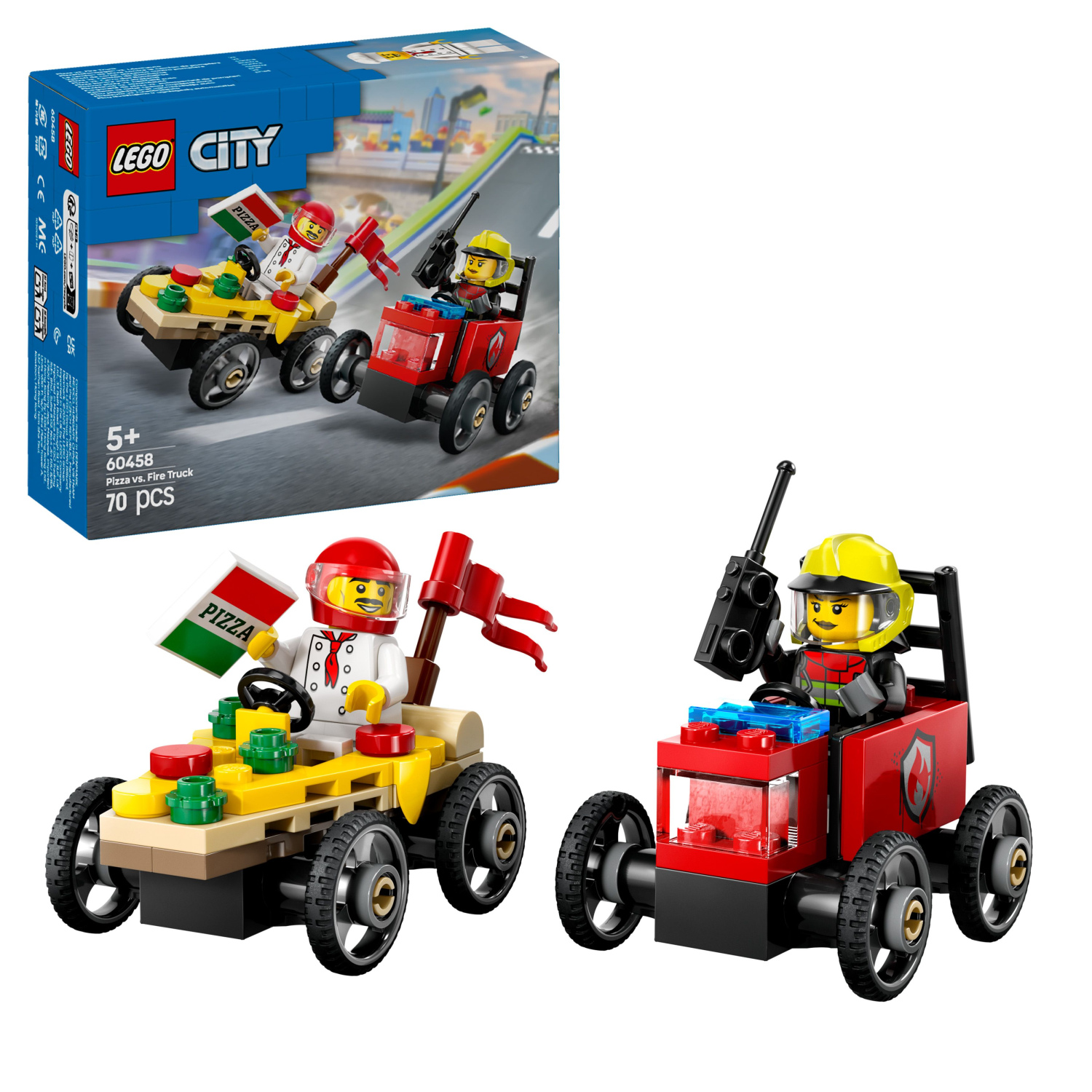 LEGO® City 60458 Zestaw wyścigówek: pizza kontra wóz strażacki